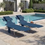 2 Tanning Chairs with Face Hole, 5-Level Adjustable Outdoor Chaise Lounge Chair with Pillow for Beach, Pool, Dark Blue - Image 8