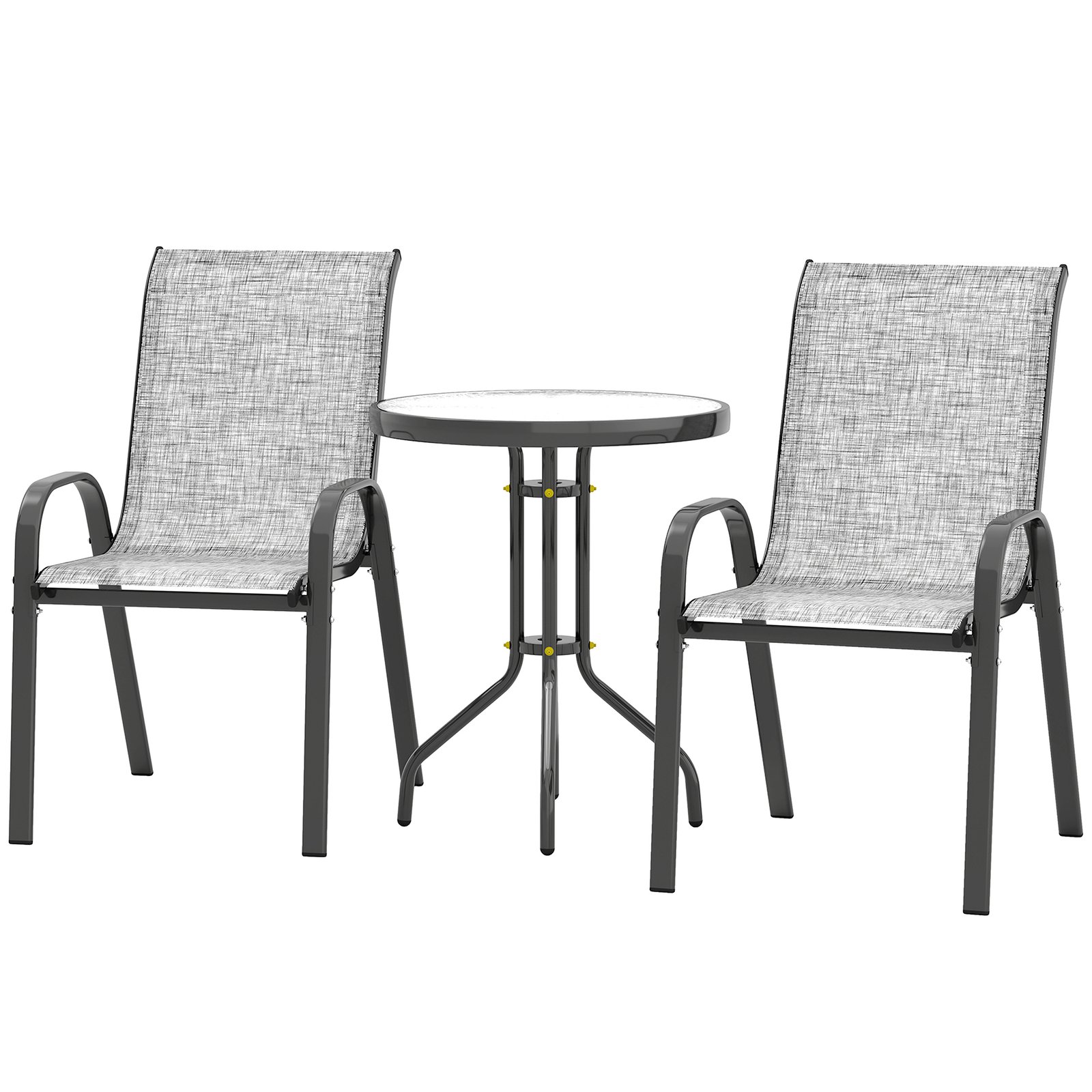 3AY56c194961db10b.jpg 3 Pieces Bistro Set, Small Patio Furniture Set with Stackable Chairs and Glass Table for Backyard, Balcony, Gray - Image 1