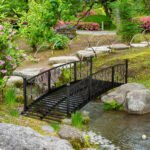 7' Metal Arch Garden Bridge Arc Footbridge with Side Railings Decorative Scrollwork, Black - Image 2