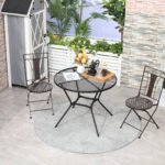 35" Round Outdoor Patio Bistro Dining Table, French Cafe Style, Conversation Space, Fast Drying Metal Mesh Tabletop for Garden, Backyard, Poolside, Black - Image 2