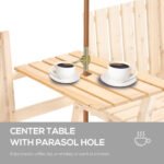 Patio Bench, Garden Bench with Middle Table and Umbrella Hole, Wooden Outdoor Bench for Patio, Porch, Poolside, Balcony, Natural - Image 5