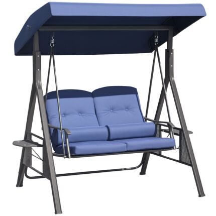 2-Person Patio Swing Bench with Adjustable Shade Canopy