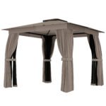 10' x 10' Outdoor Patio Gazebo, Soft Top Gazebo Canopy Shelter with Curtains, Netting, Steel Frame, Hook