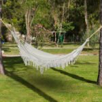 Extra Large Boho Hammock with Macrame Tassel Fringe, Includes Carrying Bag, Indoor Outdoor Tree Hammock, White - Image 2