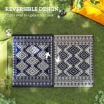 Reversible Outdoor Rug, Waterproof Plastic Straw with Carry Bag, 9' x 12', Blue & White Rhombus Border - Image 7