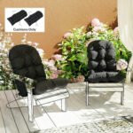 Outdoor Adirondack Chair Cushions Set of 2, Tufted High Back Patio Chair Cushions, Black - Image 2