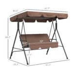 Large Family Swing Set, 3-Seat Adjustable Canopy Swing Bench with Cushion, Steel Frame Stand for Patio, Garden, Family Use, Brown - Image 3