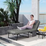 Folding Chaise Lounge Pool Chair with 4-level Reclining Back, Cushion, Side Pocket, Headrest, Gray - Image 2