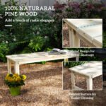 2-Seat Wood Garden Bench, Patio Bench Outdoor Bench with Slatted Seat, Backless Front Porch Bench for Park, Garden, Poolside, Deck, Nature Wood - Image 5