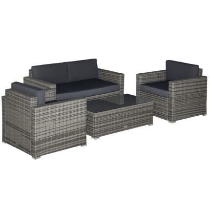 4 Piece Wicker Patio Furniture Set with Cushions
