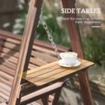 3 Seat Wooden Porch Swing with Stand, Patio Swing with Side Tables, for Garden, Poolside, Backyard, Carbonized Brown - Image 5