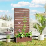 Trellis Planter for Climbing Plants, Raised Garden Bed with Trellis, Planter Box for Outdoor Garden, Light Brown - Image 2