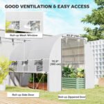 9.7' x 6.5' x 6.5' Walk-in Tunnel Greenhouse, Outdoor Green House with Anti-Tear PE Cover, Zipper Doors and Mesh Windows, White - Image 4