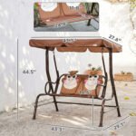 Kids Patio Swing, 2-Seater Outdoor Swing Chair with Adjustable Canopy and Safety Belt, Monkey Pattern Hanging Swing Bench for Garden or Backyard, Coffee - Image 3
