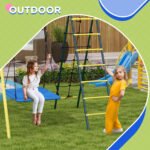 Metal Swing Set for Backyard 5 in 1 Design Holds up to 440 lbs. for Ages 3-8, Yellow - Image 6