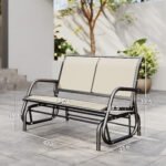 2-Person Outdoor Glider Bench, Patio Double Swing Rocking Chair Loveseat w/Powder Coated Steel Frame for Backyard Garden Porch, Beige - Image 3
