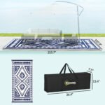 Reversible Outdoor Rug, Waterproof Plastic Straw with Carry Bag, 9' x 18', Blue & White Square Patchwork - Image 3