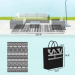 Reversible Outdoor Rug, Waterproof Plastic Straw with Carry Bag, 6' x 9', Black & White Geometric Wall - Image 3