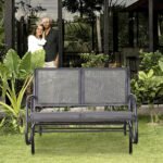 2-Person Outdoor Glider Bench Patio Double Swing Rocking Chair Loveseat w/Power Coated Steel Frame for Backyard Garden Porch, Grey - Image 8