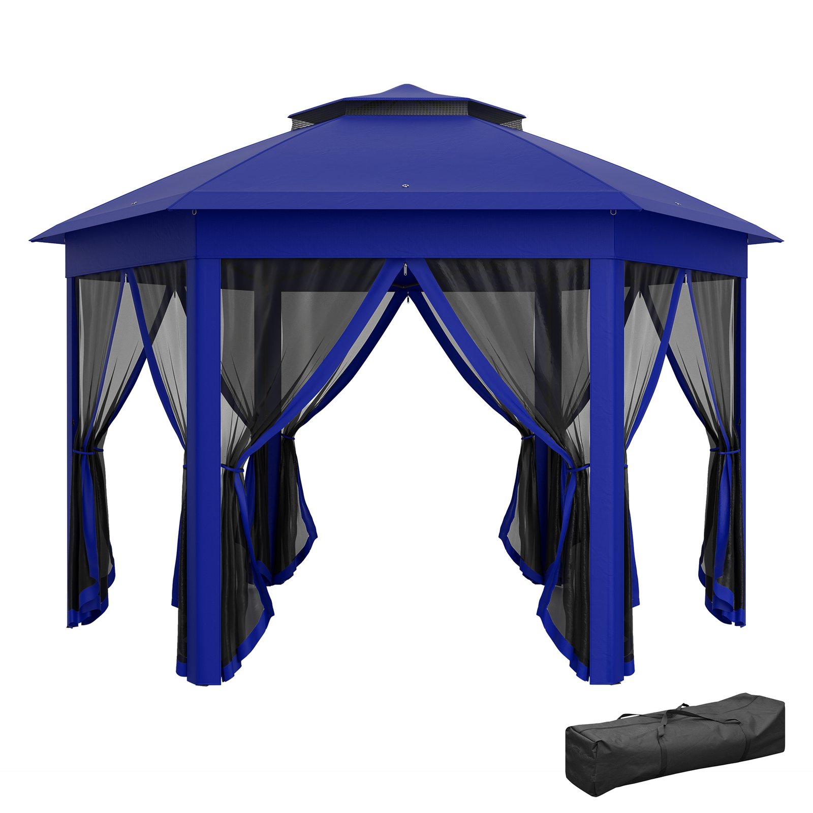 3ZK0e9194931c10b0.jpg 13' x 13' Pop Up Gazebo Hexagonal Canopy Shelter with 6 Zippered Mesh Netting for Patio Backyard Garden Wedding Party - Image 1