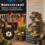 40" Tall Outdoor Waterfall Fountain with LED Lights, 6-Tier Cascading Waterfall Feature, Resin Garden Fountain, Gray - Image 5