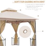 10' x 10' Patio Gazebo Canopy Outdoor Pavilion with Mesh Netting SideWalls, 2-Tier Polyester Roof, & Steel Frame, Beige - Image 4