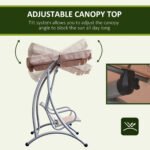 3-Seat Outdoor Porch Swing Chair, Patio Swing Glider with Adjustable Canopy, Breathable Seat, and Steel Frame for Garden, Poolside, Backyard, Beige - Image 4