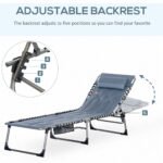 Padded Folding Chaise Lounge Chair, Outdoor 6-Level Reclining Camping Tanning Chair with Headrest for Beach, Yard, Patio, Pool, Gray - Image 4