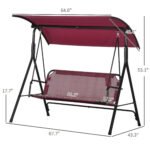 3-Person Porch Swing with Stand, Outdoor Swing for Patio Porch with Adjustable Tilt Canopy and Comfortable Swing Bench-Style Seat, Steel Frame, Wine Red - Image 3