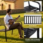 Outdoor Bench, 50" Patio Garden Bench with Slatted Seat, Metal Bench for Backyard, Poolside, Lawn, Black - Image 5