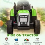 12V Ride on Tractor with Trailer, 25W Dual Motors, Battery Powered Electric Tractor with Remote Control, Music Startup Sound and Horn, LED Lights, Green - Image 8