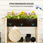 Wood Raised Planter Box, Elevated Garden Bed with Lockable Wheels, Side Tables, Bottom Shelf, Drain Holes, Natural - Image 7