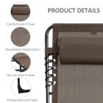 Folding Chaise Lounge Chair Outdoor, Sun Tanning Chair with Side Pocket, Carrying Strap, Portable Patio Beach Lounger with 5-Position Reclining Back, Headrest for Pool, Camping, Yard, Brown - Image 5