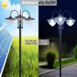 74.5" 3-head Solar Lamp Post Light with Planter, Solar Pole Lights Outdoor Waterproof LED Lighting for Backyard Pathway Patio Lawn Driveway Decor, Black - Image 5