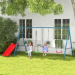 Metal Swing Set for Backyard, 3 in 1 Design with 1 Nest Swing, 2 Seats, 1 Slide, Holds Up to 352 lbs. for Ages 3-8 - Image 2