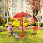 Kids Table and Chair Set, Outdoor Folding Garden Furniture, Picnic Table for Patio Backyard, with Removable & Height Adjustable Sun Umbrella, Red - Image 2