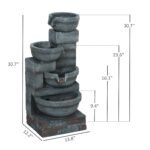 30" Tall Outdoor Waterfall Fountain with LED Lights, 4-Tier Resin Cascading Water Bowls with Pump, Gray - Image 3