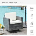 Outdoor Swivel Rocker, PE Wicker Dining Chair, 360 Degree Swivel Patio Glider with Cushions for Backyard, Lawn, Garden, Deck, Porch, Steel Frame, Cream White - Image 7