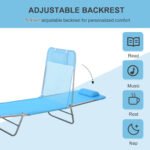 Folding Chaise Lounge Pool Chairs, Outdoor Sun Tanning Chairs with Pillow, Reclining Back, Steel Frame & Breathable Mesh for Beach, Yard, Patio, Blue - Image 5