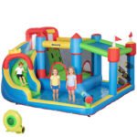 6-in-1 Inflatable Water Slide with Splash Pool, Slide, Climbing Wall, Water Cannon, Inflatable Bounce House for Kids with 2 Min. Inflation and Air Blower