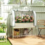 Galvanised Raised Garden Bed with Greenhouse Cover, Metal Elevated Garden Bed with Bed Liner, Bottom Shelf, Silver - Image 2