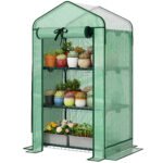 Mini Greenhouse with Screen Roof, Portable Small Greenhouse with Roll-Up Zipper Door, 27.6" x 19.7" x 50", Green