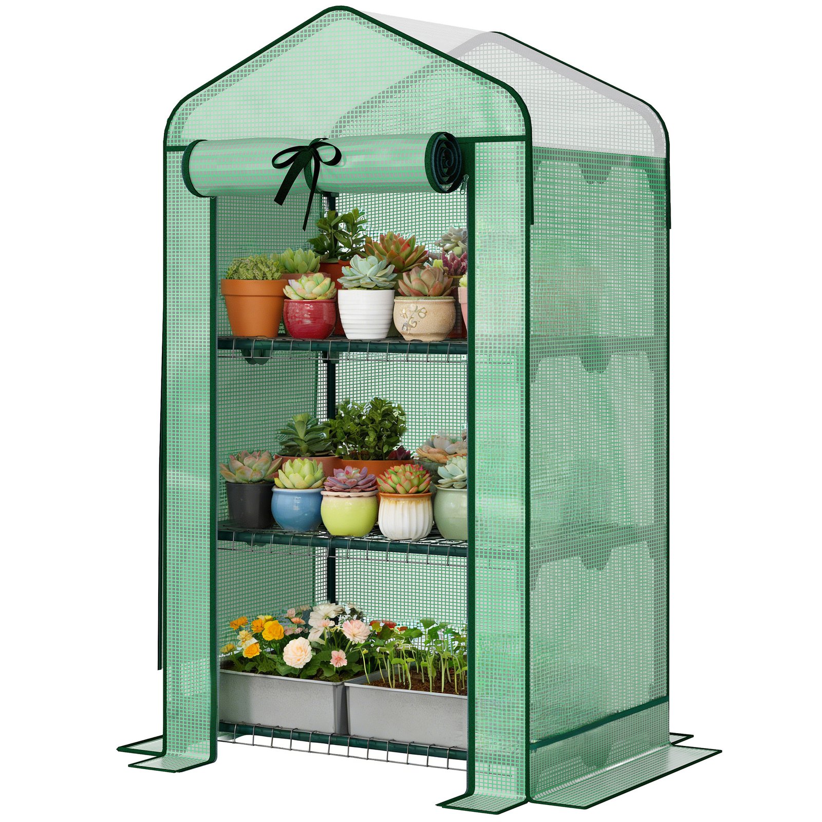4B172119d9ea9c8b2.jpg Mini Greenhouse with Screen Roof, Portable Small Greenhouse with Roll-Up Zipper Door, 27.6" x 19.7" x 50", Green - Image 1