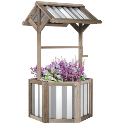 Wooden Wishing Well Planter with Raised Garden Bed