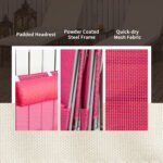 2 Piece Folding Chaise Lounge Chairs, Pool Sun Tanning Chairs with Reclining Back, Breathable Mesh Seat, Pink - Image 6