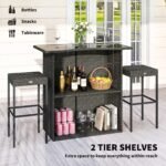 5 Piece Rattan Wicker Bar Set, High Top Outdoor Table and Chairs, Bar Height Patio Set, 2 Shelves & 4 Bar Stools, Gray - Image 4