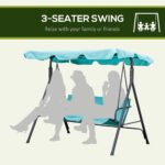 3-Seat Outdoor Patio Swing Chair with Removable Cushion, Steel Frame Stand and Adjustable Tilt Canopy for Patio, Garden, Poolside, Balcony, Backyard, Green - Image 6