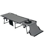 Folding Chaise Tanning Lounge Chair w/ 5-level Reclining Back, Reading Hole, Side Pocket, Headrest, Gray