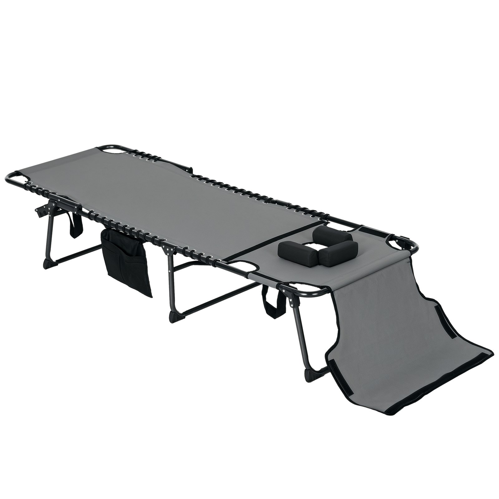4Ii2a719782621083.jpg Folding Chaise Tanning Lounge Chair w/ 5-level Reclining Back, Reading Hole, Side Pocket, Headrest, Gray - Image 1