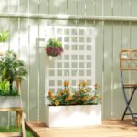 Galvanized Raised Garden Bed Planter Box with Trellis for Climbing Plants, Vegetable, Vines, 24" x 9" x 44.5", White - Image 2